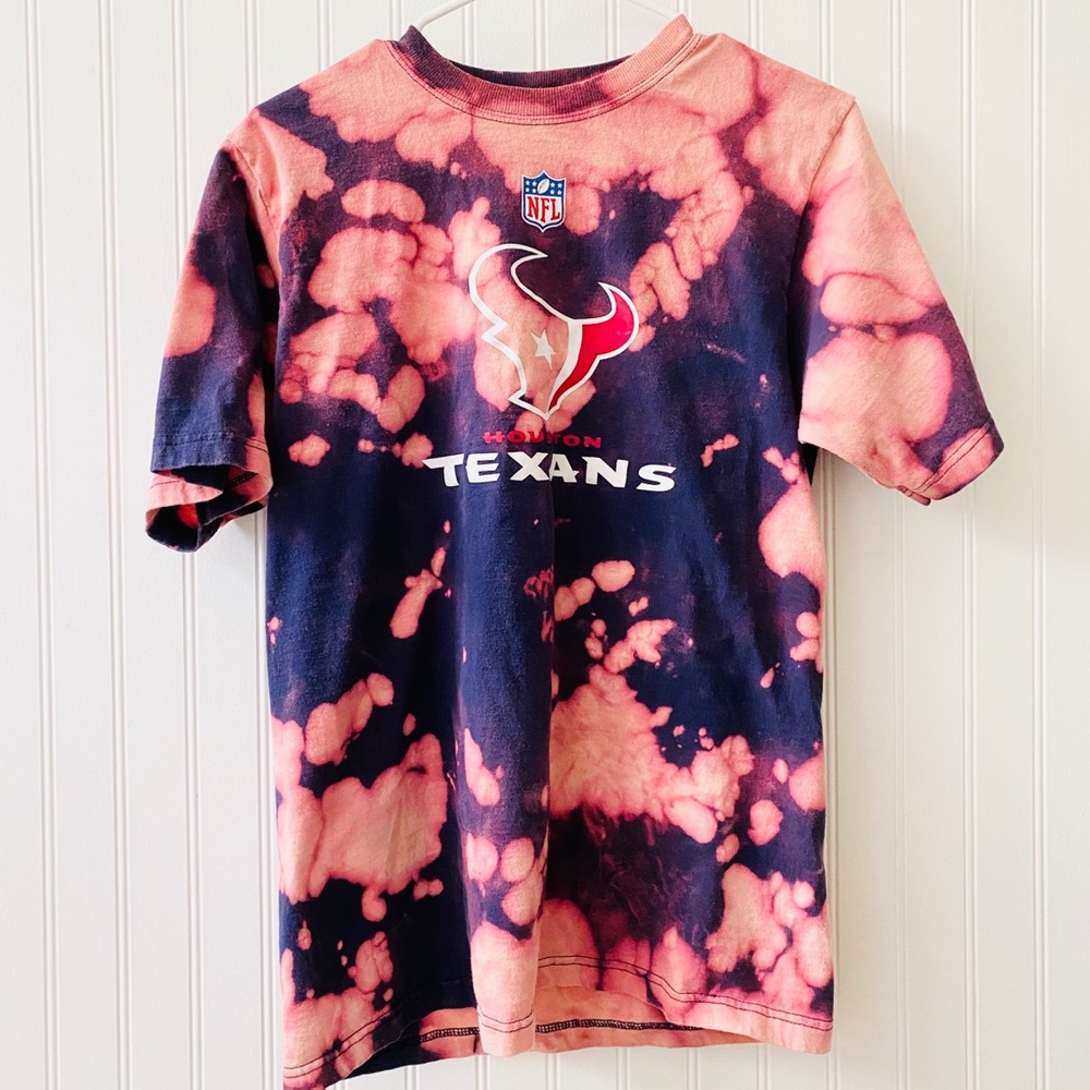 UPCYCLED Houston Texans Bleach Tie-Dye Tee🏈💙